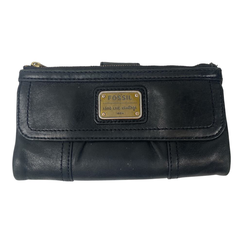 Fossil Long Live Vintage Emory Black Soft Leather Clutch Wallet Organizer
